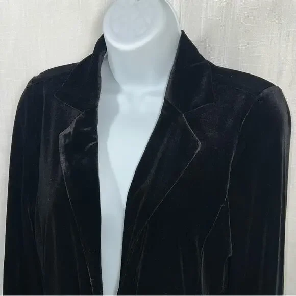 Tahari Luxury Black Velvet Soft One Button Stretch Blazer Size M - Picture 7 of 11